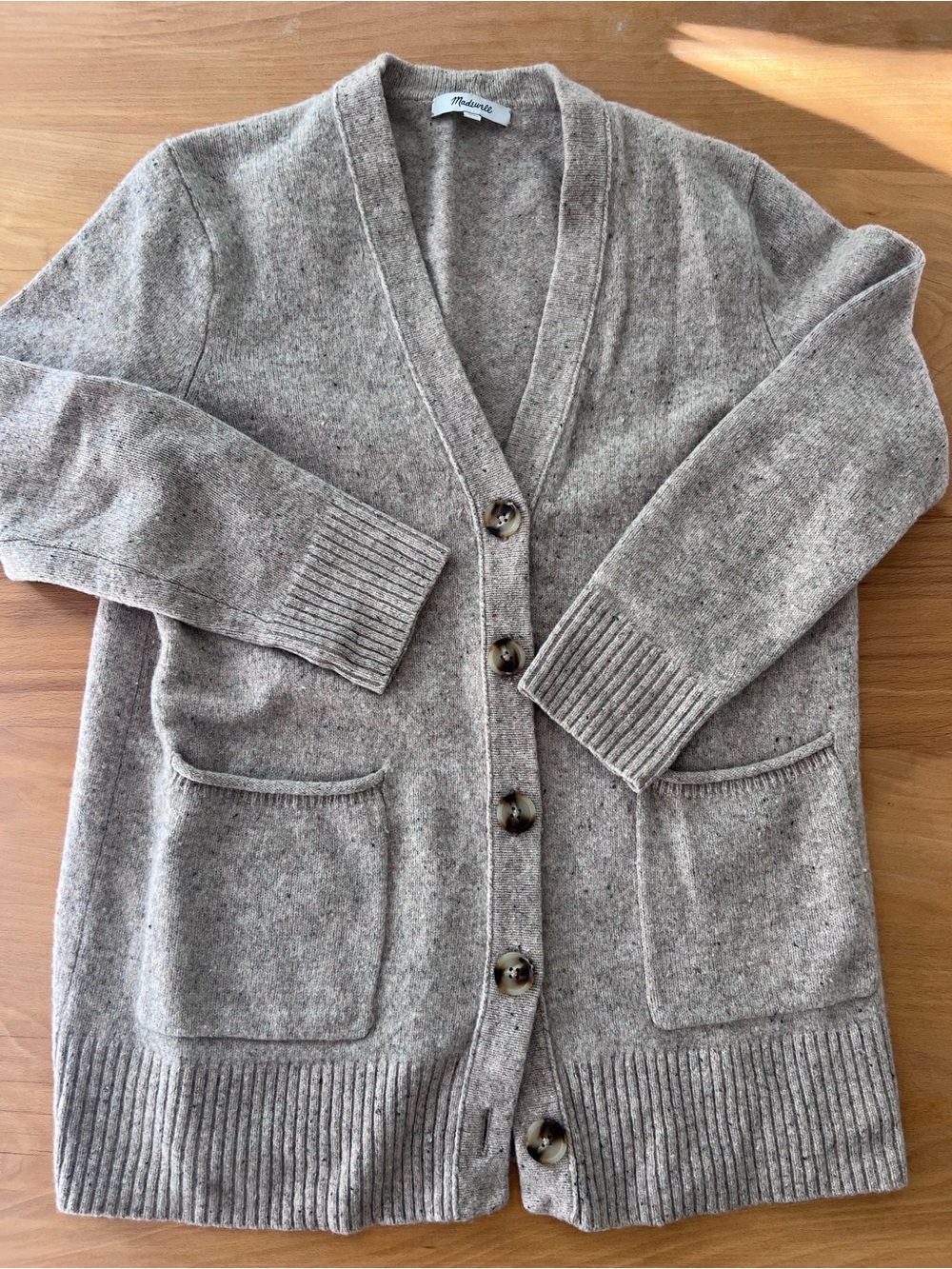 Madewell Cozy Taupe Wool Button-Front Women's Cardigan Sweater